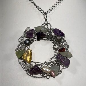 Artisan Handmade Unique Gemstone Encrusted Woven Circle Necklace